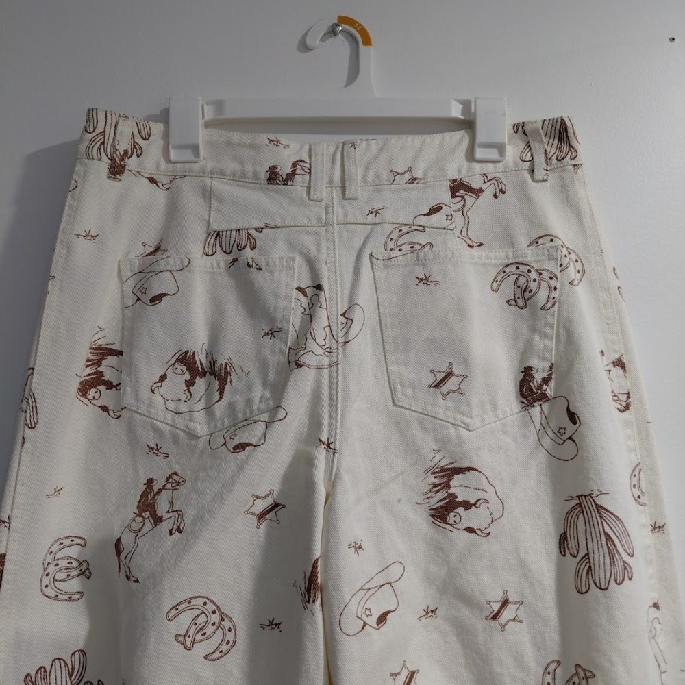 Cali 1850 Womens Western Print Barrel Jeans Cream Brown Size 13 NWT High Rise - Picture 7 of 16